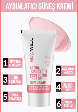 Hauttongleichender und aufhellender rosa Gesichtssonnenschutz mit SPF50+