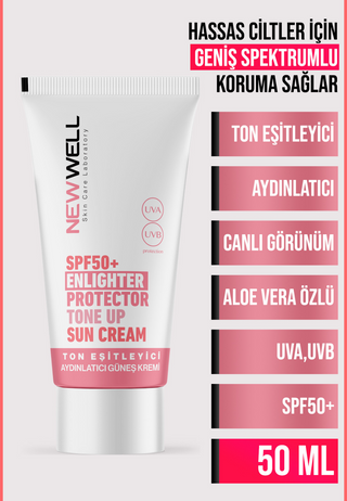 Hauttongleichender und aufhellender rosa Gesichtssonnenschutz mit SPF50+